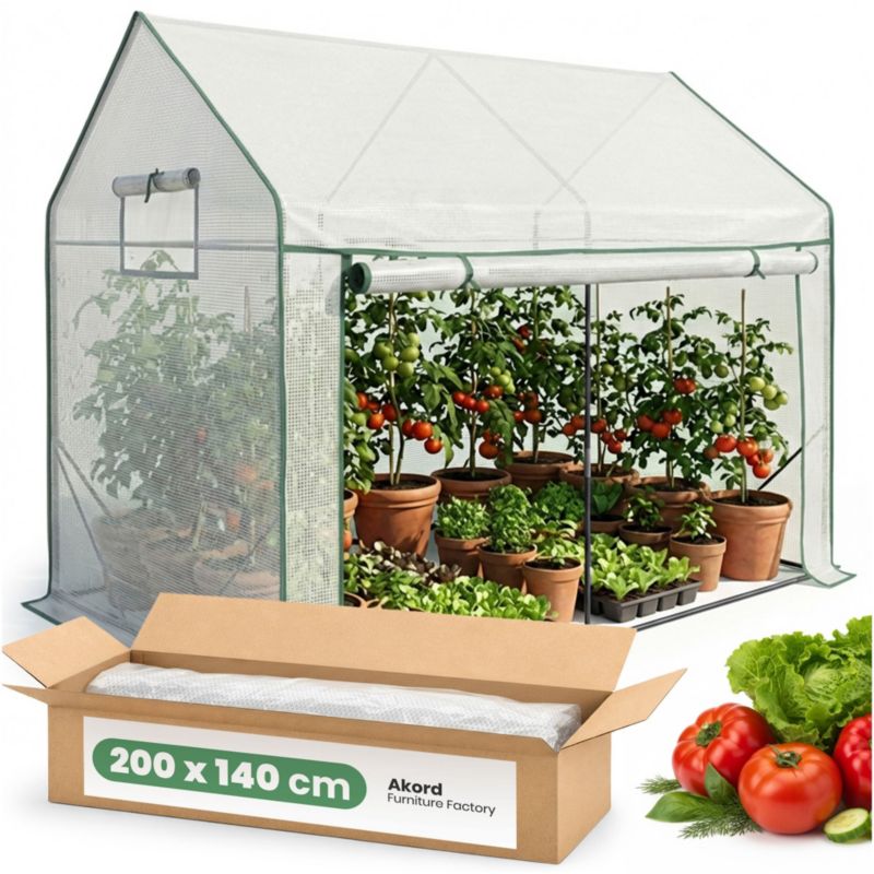 Szklarnia ogrodowa foliowa domek AKORD 1 drzwi 2 okna Biała 200x140x200 cm 1 szt.