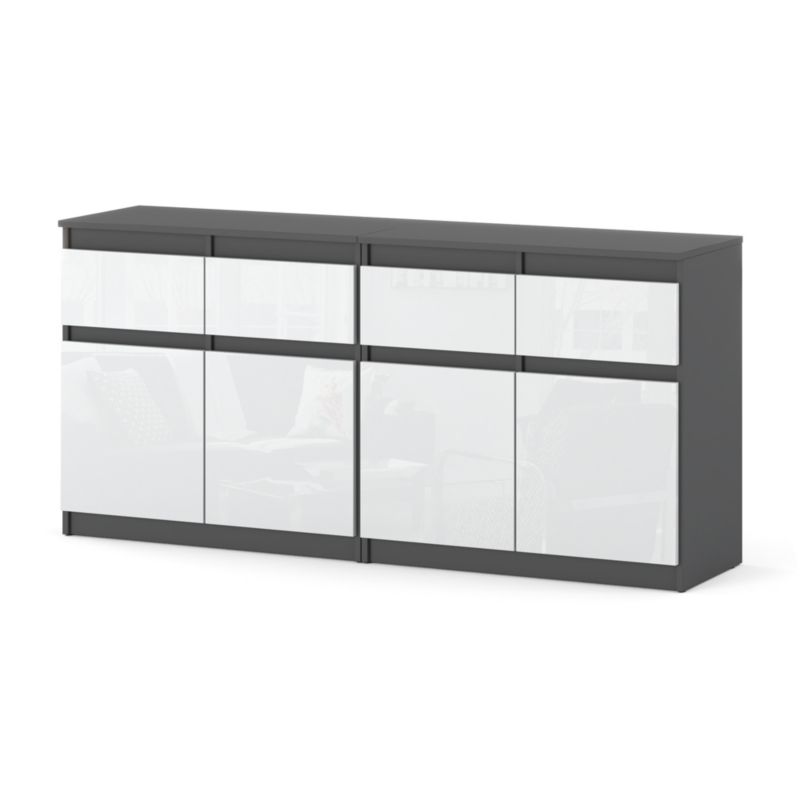 Komoda Hurtownia-Mebli Szuflady 4 Olia Mini 160cm Szary Mat Biały Połysk 160x35x75 cm 1szt.