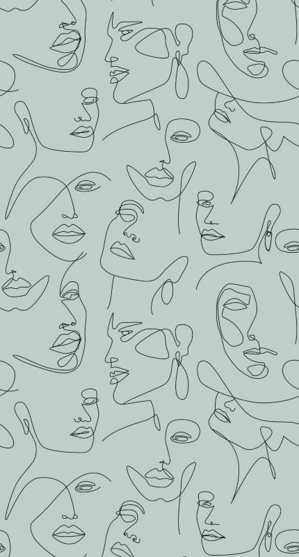 fototapeta ESTAhome twarze grafiki liniowej szaro zielonym 150 x 279 cm - 1 rol.