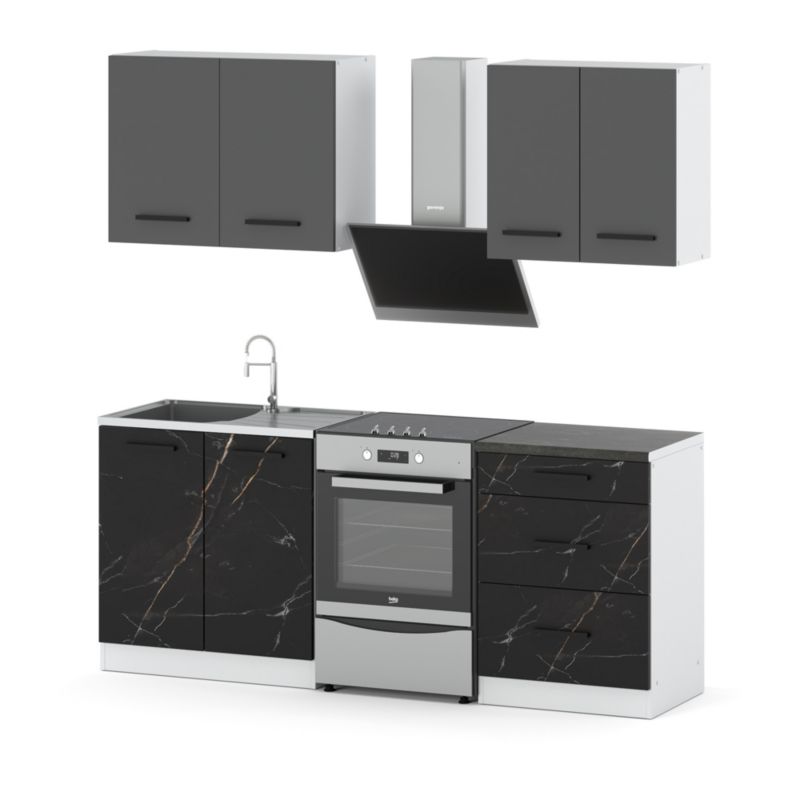 Zestaw Kuchenny Hurtownia-Mebli Z Blatem Kuchnia Mini Mokka 200cm Biały Mat Szary Mat/San Sebastian 200x47x145 cm 1szt.