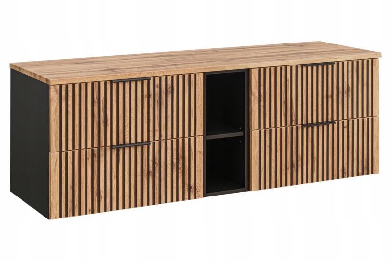 Szafka łazienkowa Furnidea 180 cm wisząca czarna dąb z blatem XILO 1 szt.