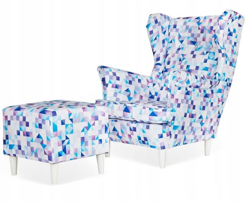 Fotel uszak do salonu z podnóżkiem Family Meble ARI PRINT niebieski 1szt