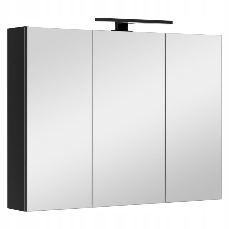 Szafka łazienkowa z lustrem MyFurni, 80 cm, czarna matowa, oświetlenie LED, wisząca, lustrzana, 1 kpl.
