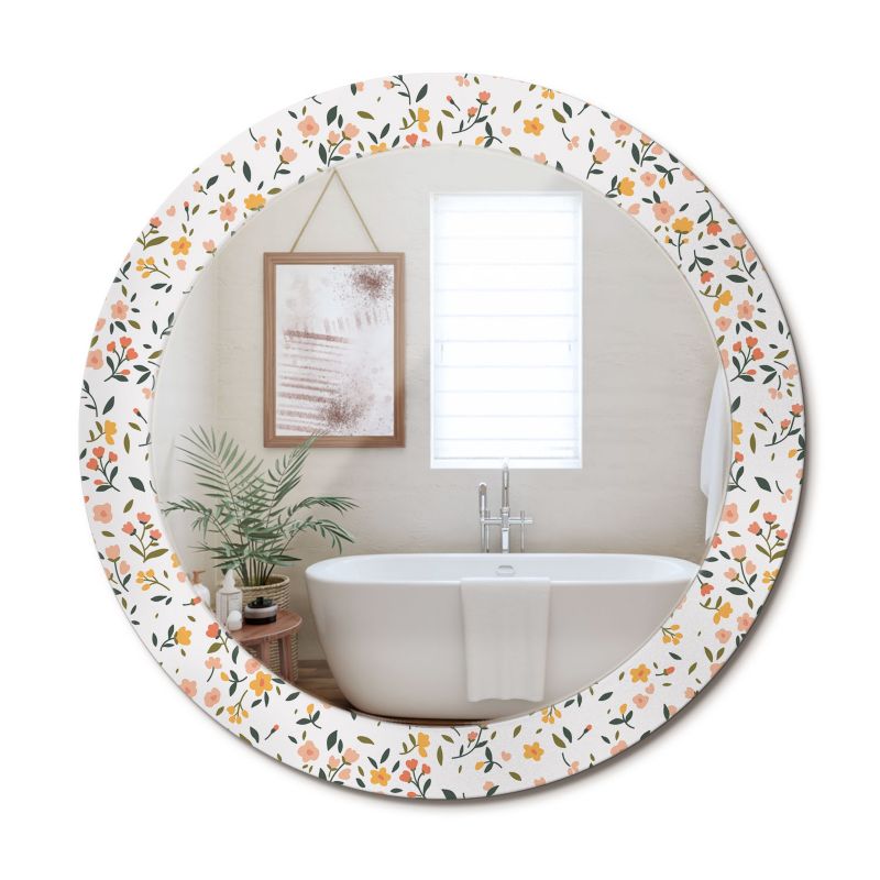 Lustro Wiszące ArtPrintCave 70 cm Małe Kwiatki w Szklanej Ramie z Nadrukiem do Garderoby 1 szt.