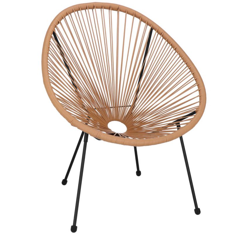 Rattanowy fotel ogrodowy Springos ażurowe krzesło owalne na zewnątrz, beżowe 1 szt.
