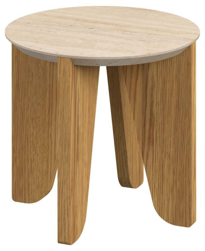 Stolik kawowy Dockland okrągły ACTONA nowoczesny trawertyn dąb 50 cm do salonu 1 szt.