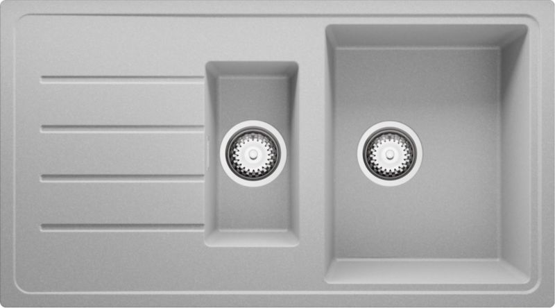 Zlewozmywak Kopenhaga Duo PRIMAGRAN Nablatowy 90x50cm do szafki od 60cm, Szary + Syfon, S005, 1 szt.