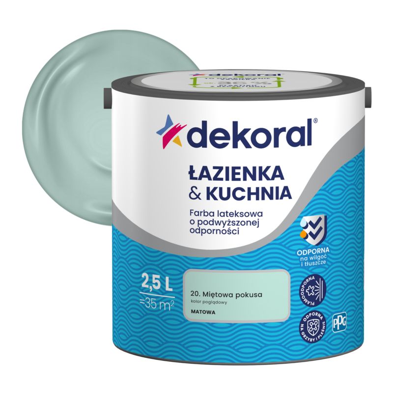 Farba lateksowa Dekoral Łazienka i Kuchnia miętowa pokusa 2,5 l