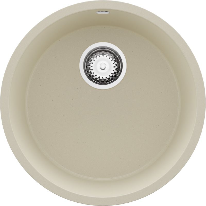 Zlewozmywak Okrągły Valetta Slim PRIMAGRAN Nablatowy 46x46cm do szafki od 50cm, Beżowy + Syfon, S006, 1 szt.