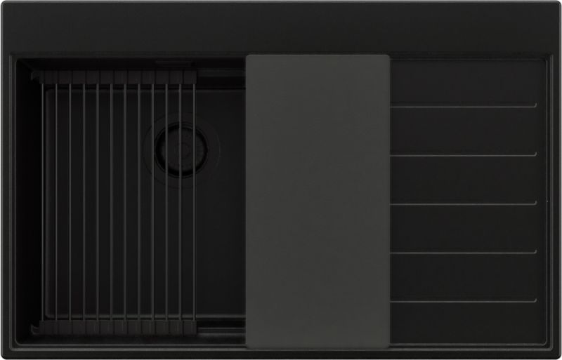 Zlewozmywak Sydney PRIMAGRAN Nablatowy 78x50cm do szafki od 50cm, Cały Czarny + Syfon + Akcesoria, S381, 1 szt.