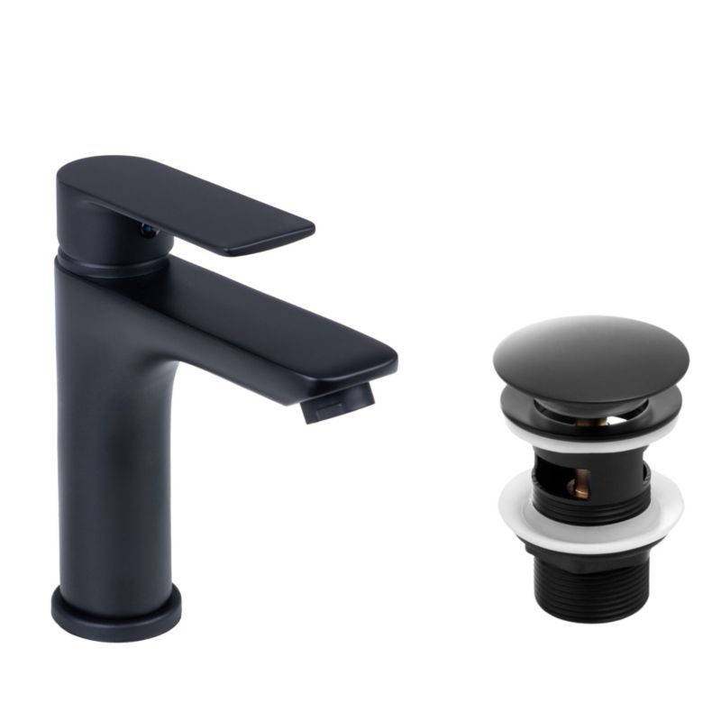 Zestaw Yoka Home bateria umywalkowa stojąca i korek klik-klak z przelewem czarny - 1 szt.