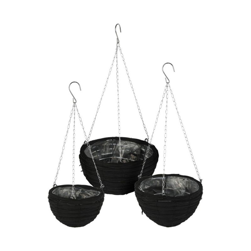 Donica wisząca H&S Decoration czarna rattanowa 3 szt.