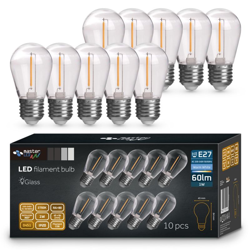 Żarówka E27 LED MasterLED Filament ST14 1W IP20 2700K 10 szt.