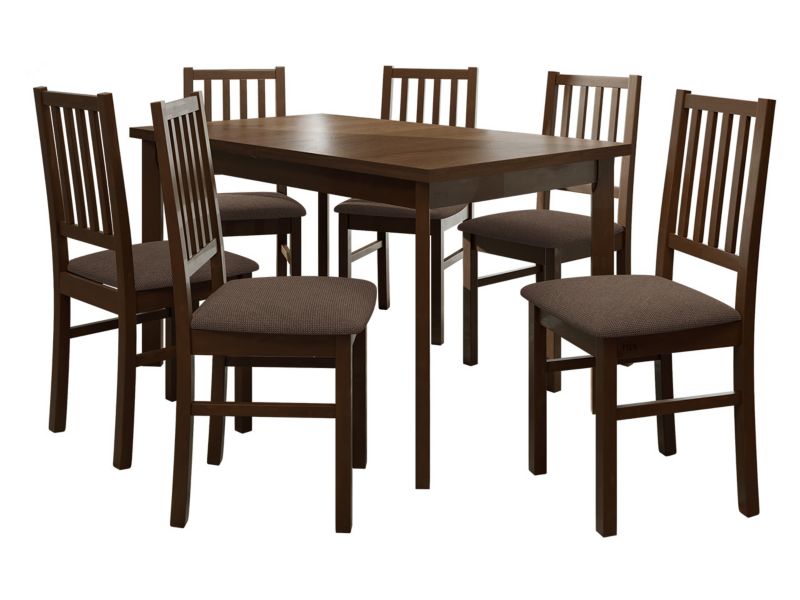 Zestaw DR15 MIRJAN 24 Stół rozkładany Modena I P 80x140/180 + 6 krzeseł Nilo 7 orzech + brązowa tapicerka 1 kpl.
