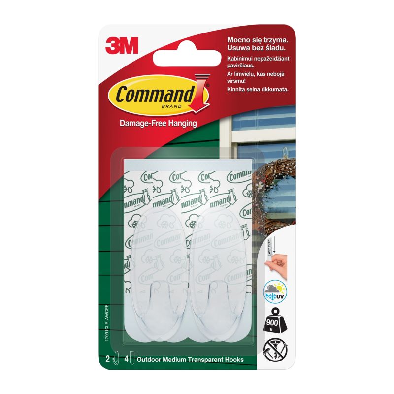 Haczyki samoprzylepne Command udźwig do 0,9 kg transparentny 2 szt.