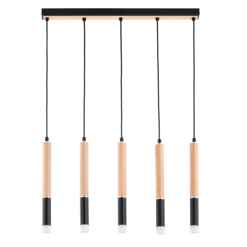 Lampa wisząca Alfa Rodeo 2165 jasne drewno-czarna-złota nowoczesna 5xG9 x 10W 1 szt.
