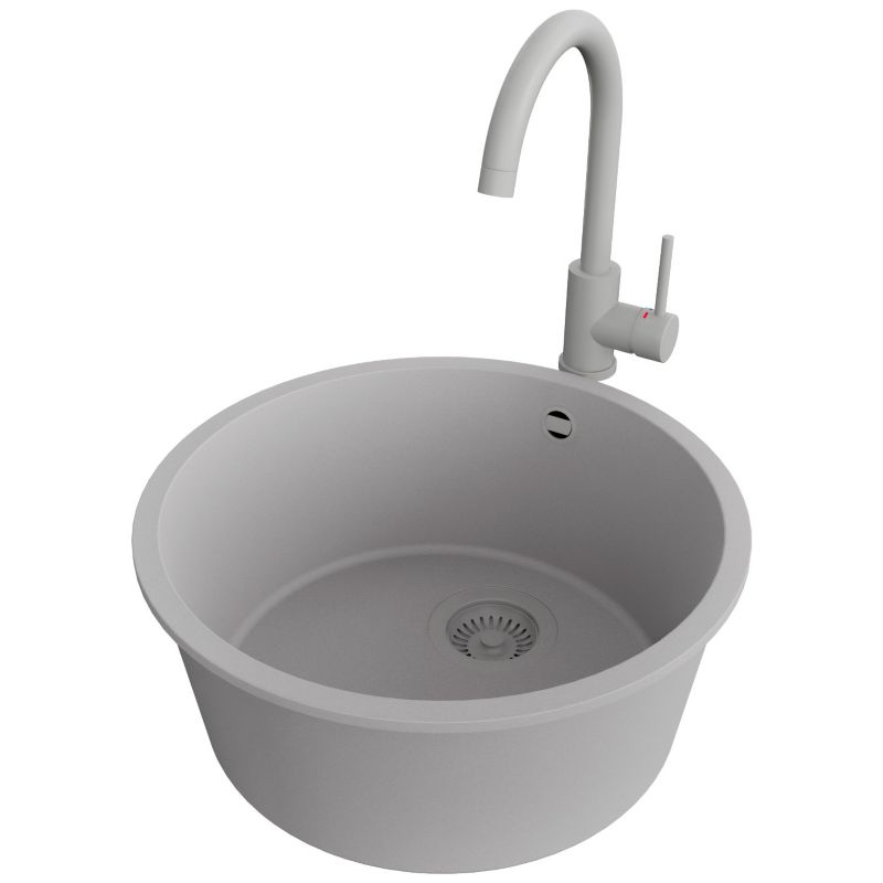 Zlewozmywak podblatowy Valetta PRIMAGRAN 46x46cm do szafki od 50cm, Szary + Bateria 32x20cm + Syfon, S016, 1 szt.