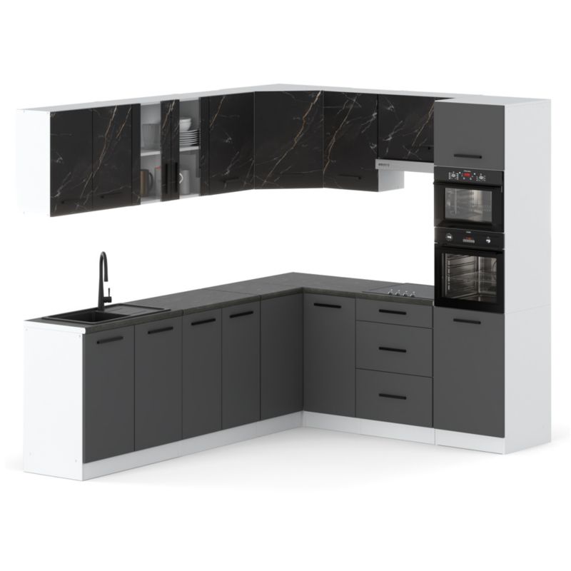 Zestaw Kuchenny Hurtownia-Mebli Z Blatem Kuchnia Marra Narozna 460cm Biały Mat San Sebastian/Szary Mat 460x47x145 cm 1szt.