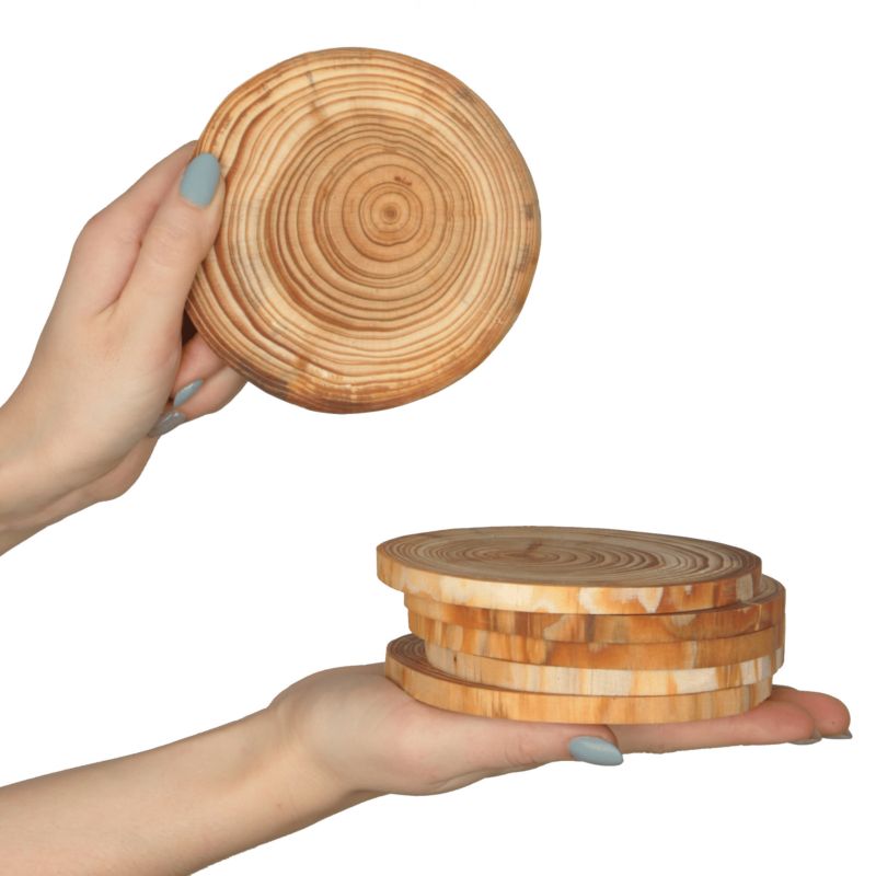 Podkładki pod kubek MODO24 drewniane modrzew 12-15 cm 6 szt.