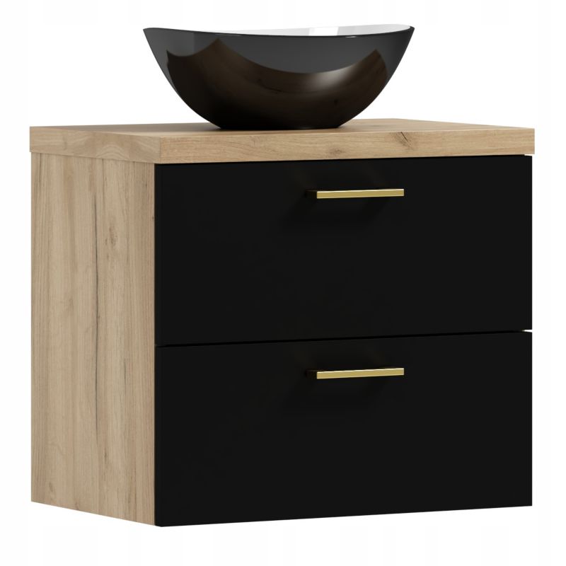 Szafka łazienkowa wisząca LUNA 50 czarny/dąb z umywalką Eliza C 1 szt.