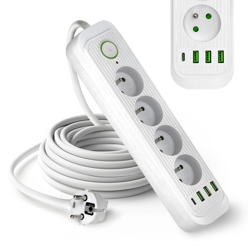 Listwa zasilająca Kobi 4 gniazda + 4xusb (usb-c) 1,5 m biała 1szt.