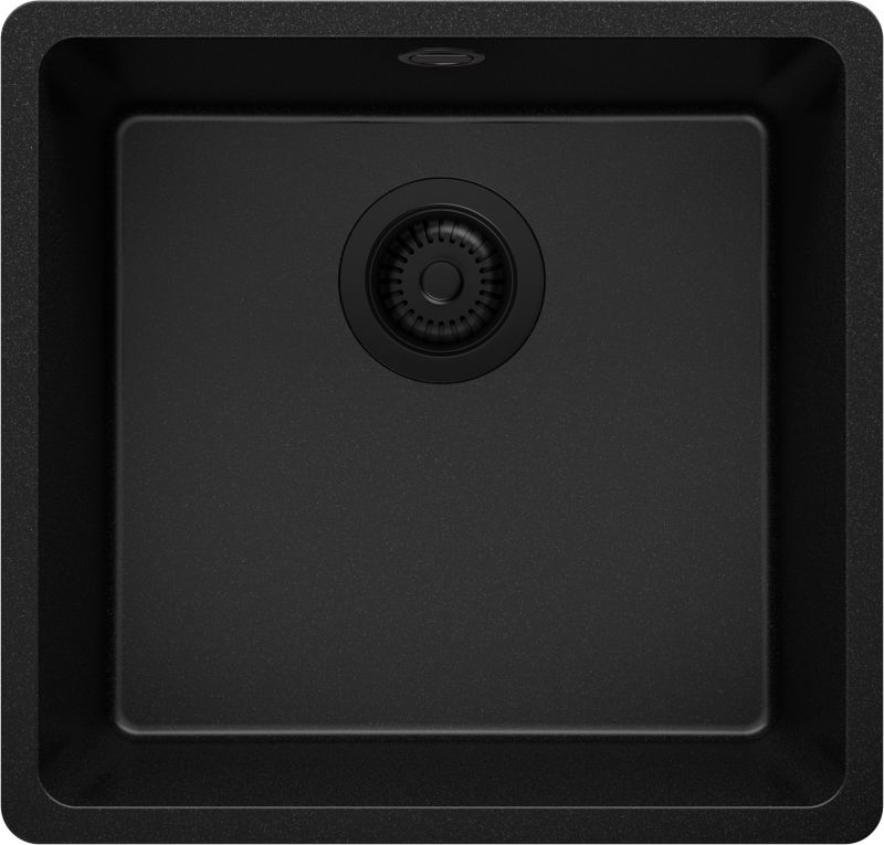 Zlewozmywak Wenecja Slim Easy PRIMAGRAN Nablatowy 46x44cm do szafki od 50cm, Cały Czarny + Syfon, S033, 1 szt.