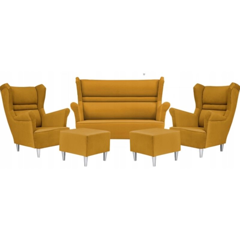 Zestaw wypoczynkowy uszak do salonu sofa fotele z podnóżkiem Family Meble Zoja musztardowy 1szt