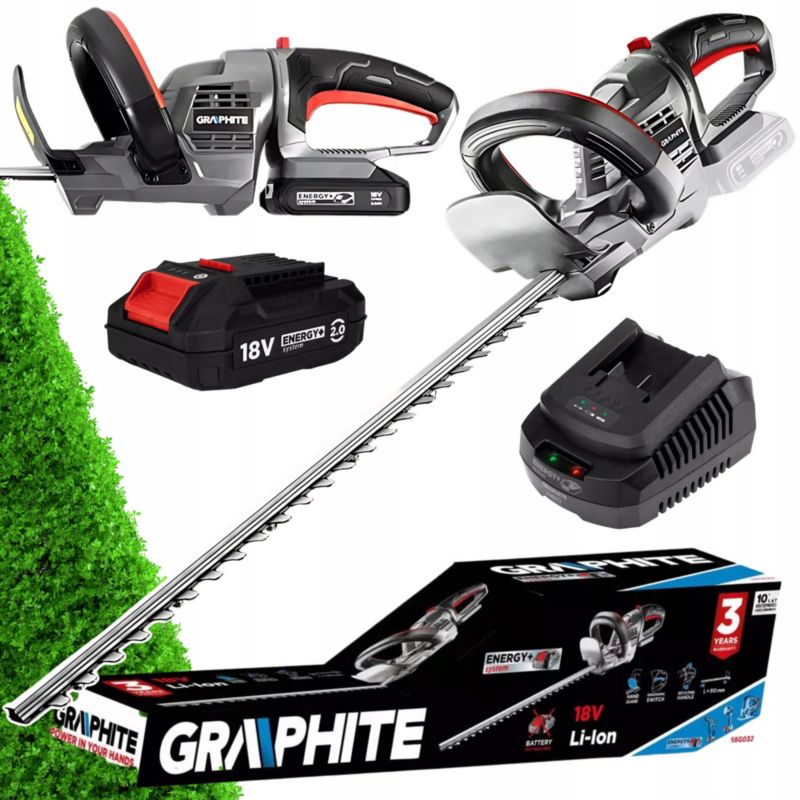 Nożyce do Żywopłotu Akumulatorowe + Bateria 2Ah + Ładowarka GRAPHITE 1 kpl