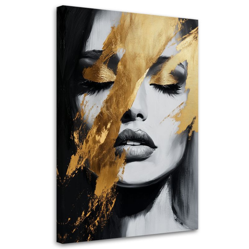 Obraz na płótnie Feeby Złoty Portret Twarz Kobiety Glamour 40x60cm 1szt