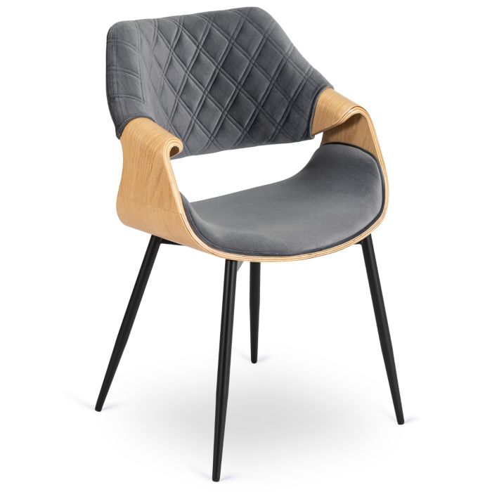 Krzesło Tapicerowane Dakota Mebel Elite Drewno Gięte Welurowe Szare/Dąb Złoty 1 szt