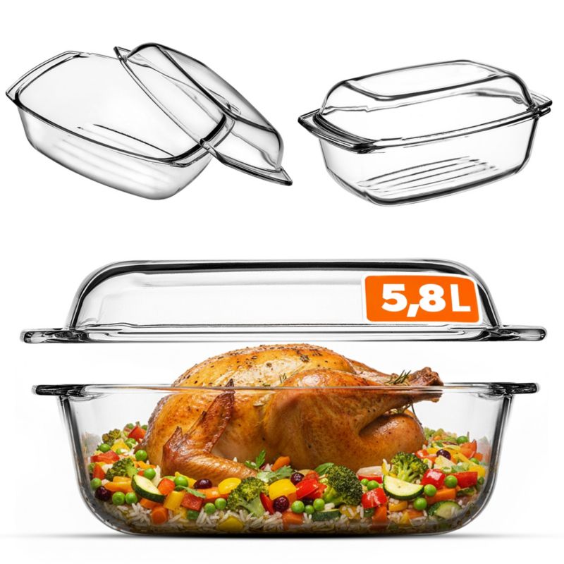 Naczynie Żaroodporne KADAX 5,8L Z Pokrywą Do Zapiekania Prostokątne Duże 1szt.