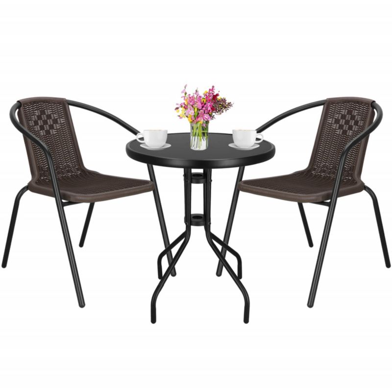 Zestaw mebli ogrodowych Springos stół okrągły i 2 krzesła metalowe czarno-brązowe 1 kpl.