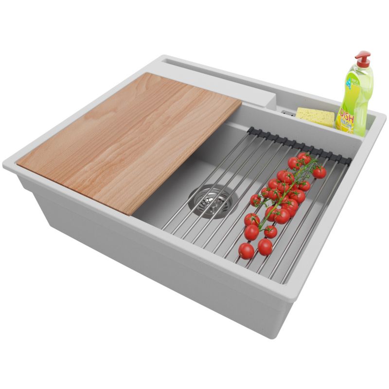 Zlewozmywak Oslo Pocket PRIMAGRAN Nablatowy 58x53cm do szafki od 60cm, Szary + Syfon + Akcesoria, S279, 1 szt.