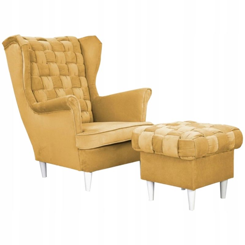 Fotel uszak do salonu z podnóżkiem Family Meble Carol zółty 1szt