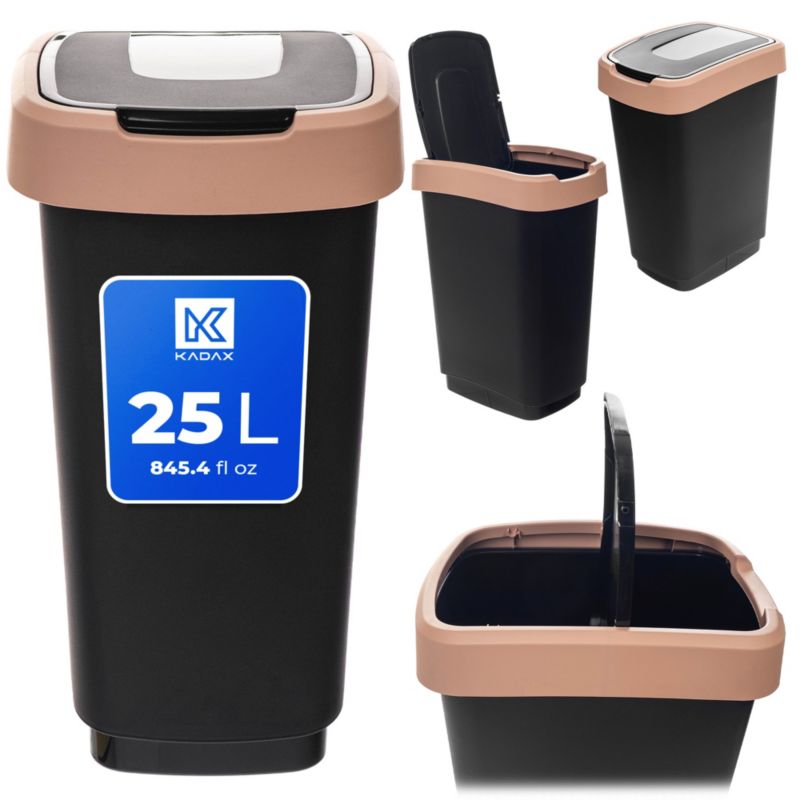 Kosz KADAX na śmieci do kuchni 25L do segregacji z klapą czarno-brązowy 1 szt.