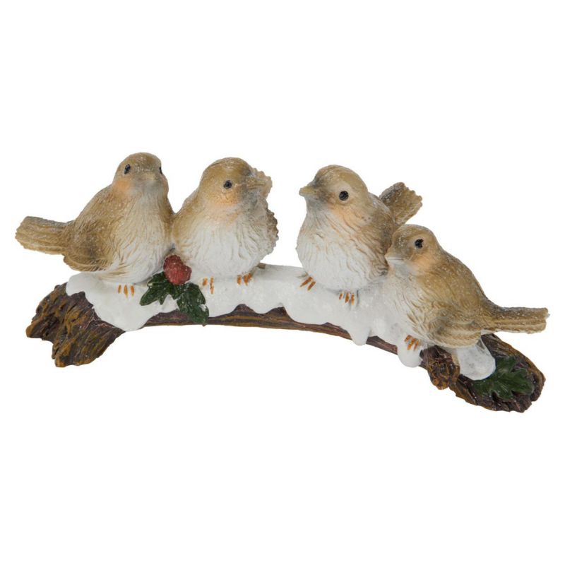 Figurka ptaszki na gałązce Koopman kolorowe ze śniegiem 16x7x7,4 cm 1 szt.