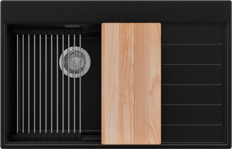 Zlewozmywak Sydney PRIMAGRAN Nablatowy 78x50cm do szafki od 50cm, Czarny + Syfon + Akcesoria, S363, 1 szt.