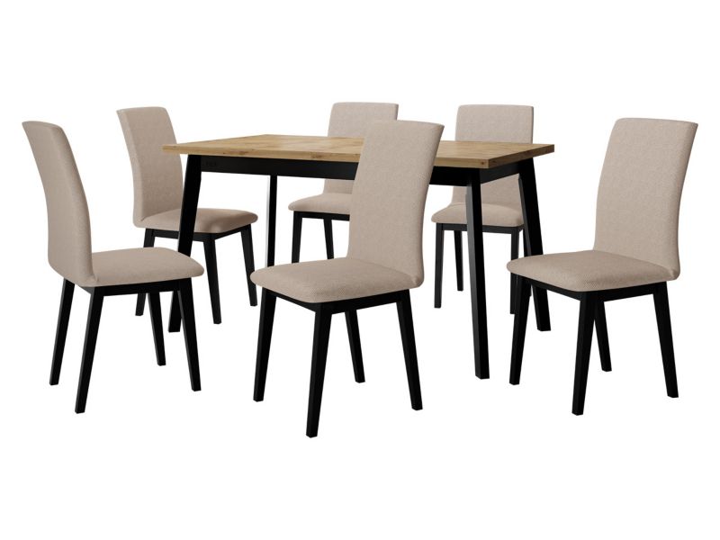 Zestaw DR23 MIRJAN 24 Stół rozkładany Oslo V 80x140/180 + 6 krzeseł Luna 1 dąb artisan + czarny + beżowa tapicerka 1 kpl.