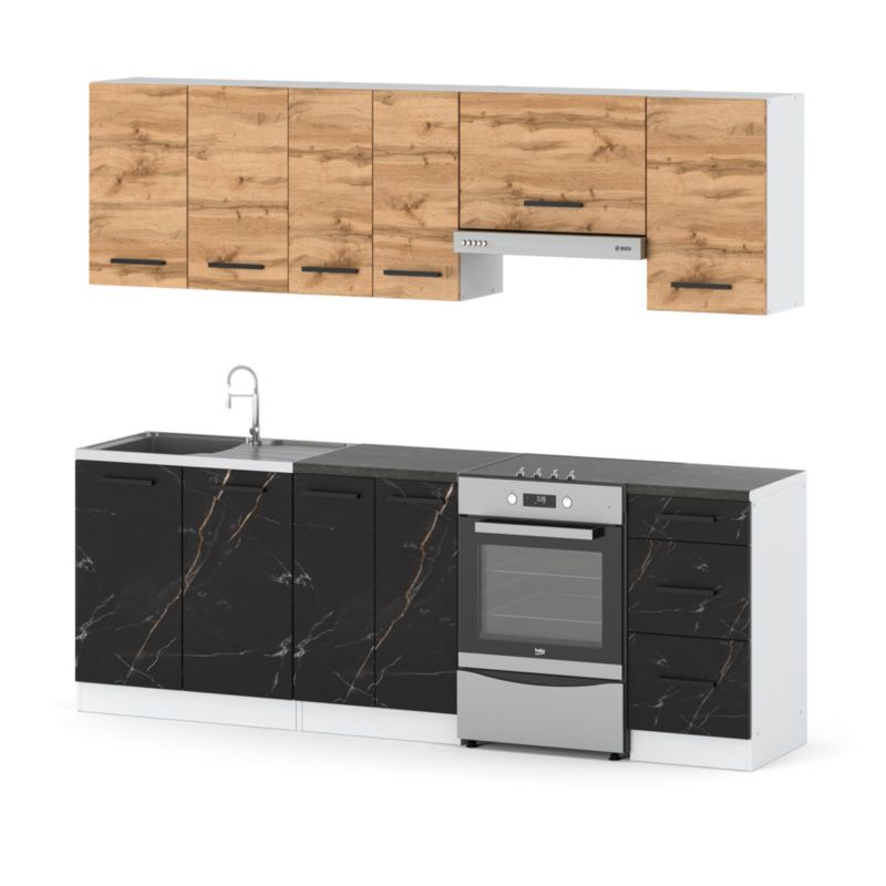 Zestaw Kuchenny Hurtownia-Mebli Z Blatem Kuchnia Mokka 240cm Biały Mat Dąb Wotan/San Sebastian 240x47x145 cm 1szt.