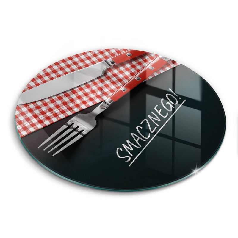 Szklana deska do krojenia Wallfluent fi30 cm Napis: Smacznego 1 szt.