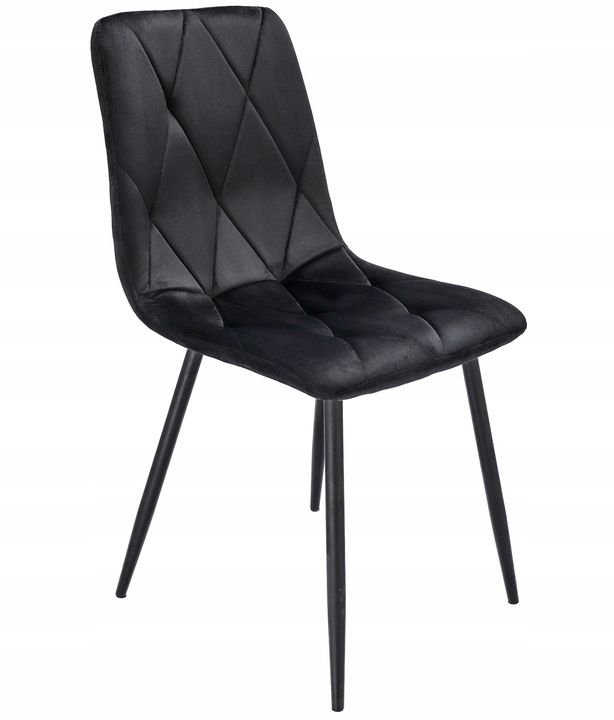 Krzesło welurowe JUMI tapicerowane czarne do salonu jadalni wygodne eleganckie 1 szt.
