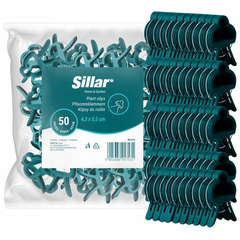 Klipsy do mocowania roślin, Sillar, klipsy z haczykami, do podtrzymywania roślin, 4,3x5,5cm, 50szt