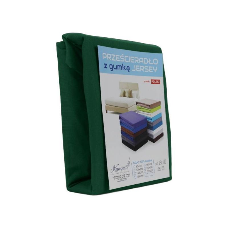 Prześcieradło z gumką Jersey VIP Bok 30cm KAM-POL Zieleń butelkowa 160x200cm 1 szt.