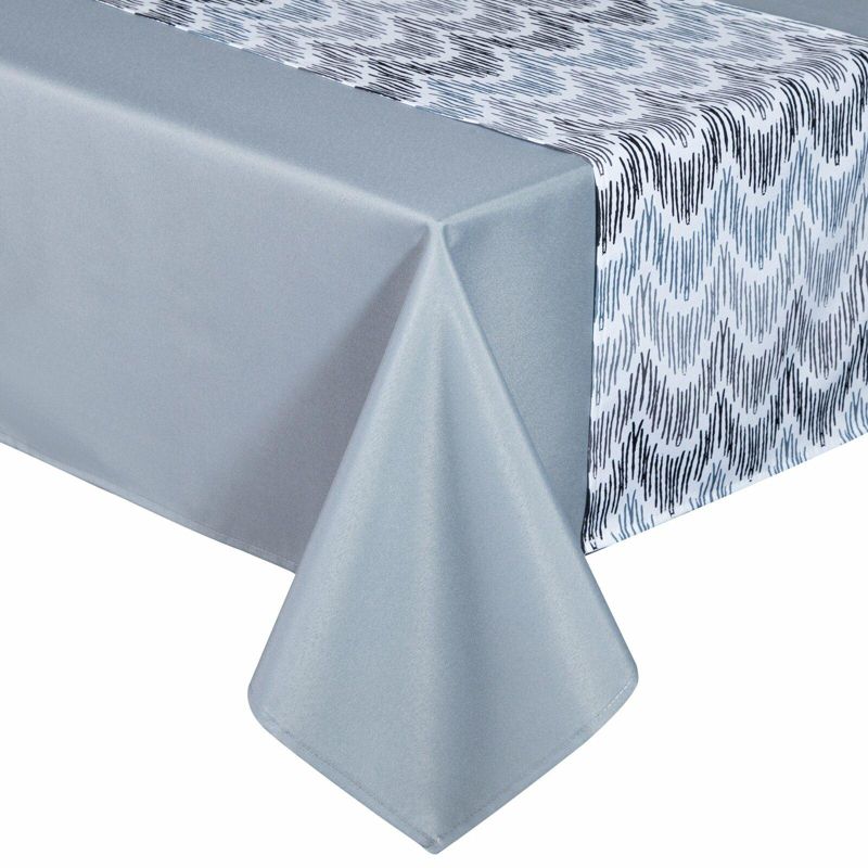 Obrus ANITA 2 Eurofirany 140 x 220 cm z bieżnikiem 33 x 220 cm szary z wzorem geometrycznym 1 szt.