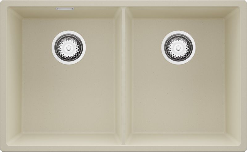 Zlewozmywak Londyn Slim Twin PRIMAGRAN Nablatowy 76x47cm do szafki od 80cm, Beżowy + Syfon, S006, 1 szt.