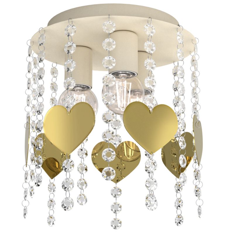 Lampa Urokliwe-Wnętrza Dziecięca Sufitowa Plafon 3X E27 Beżowa Ecru Złota Serce Kryształki 1 szt.