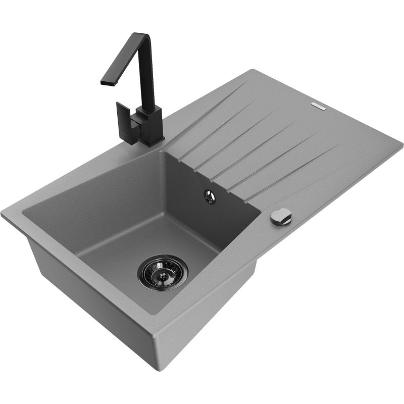 Zlewozmywak granitowy 1-komorowy Mexen Cesar z ociekaczem i baterią kuchenną Savita beżowy - 6514-69-672601-00 1 szt.