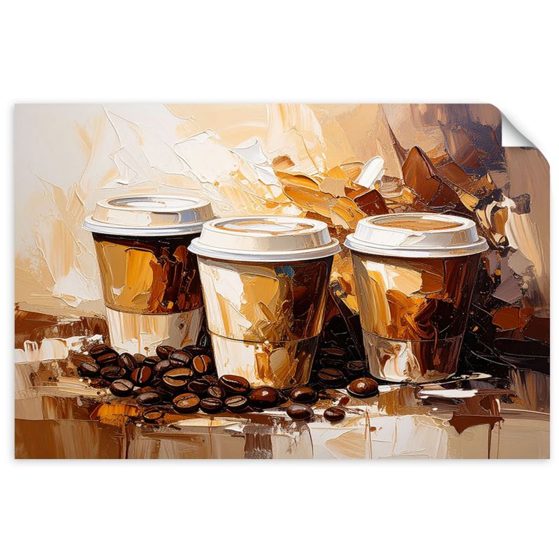Plakaty samoprzylepne do salonu sypialni Feeby Kubki z kawą imitacja farby olejnej w beżu 150x100cm 1szt