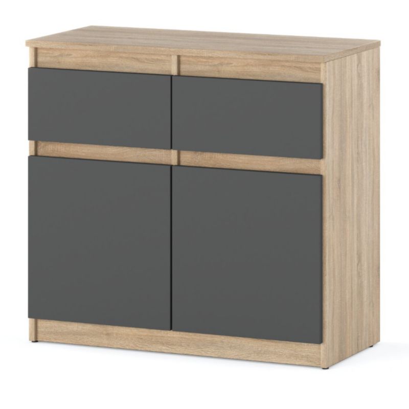 Komoda Hurtownia-Mebli Szuflady 2 Oleksa 2D2SZ 80cm Dąb Sonoma Szary Mat 80x35x75 cm 1szt.