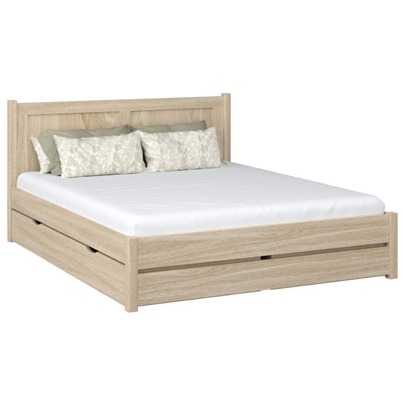 Dębowe łóżko N-WOOD podwójne z szufladą N02 dąb bielony 140x200 1szt.